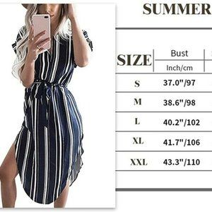 Blue White Stripe Summer Dress with Belt